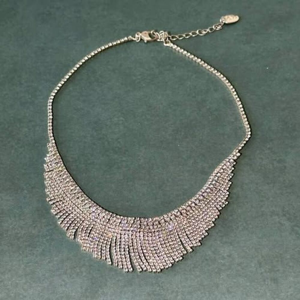 ICING Rhinestone Fringe Statement Necklace – Sparkling Silver Bib Choker